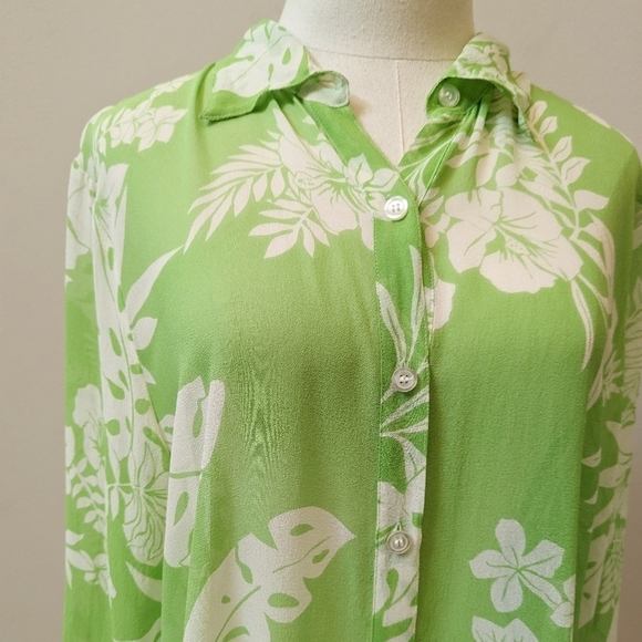 Vintage Tropical Floral Button-Up Sheer Silk Tunic Swim Cover - Picture 6 of 12